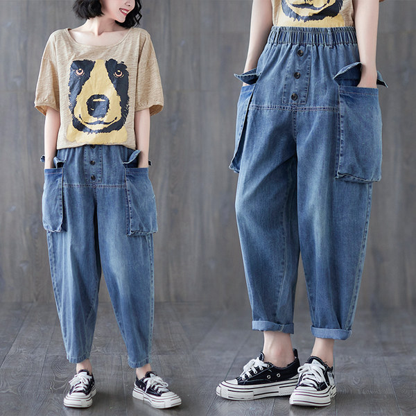 กางเกงยีนส์วินเทจ กางเกงขายาว By LZcotton and linen