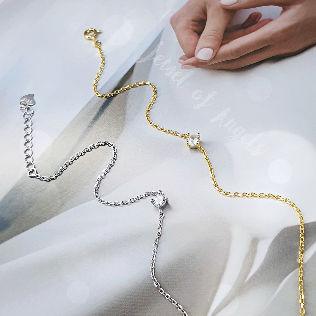 สร้อยข้อมือเงินแท้ S925 รุ่น Witty แต่งเพชรCZ 1เม็ด สีทอง สีเงิน เงินแท้ทั้งชิ้น silver925