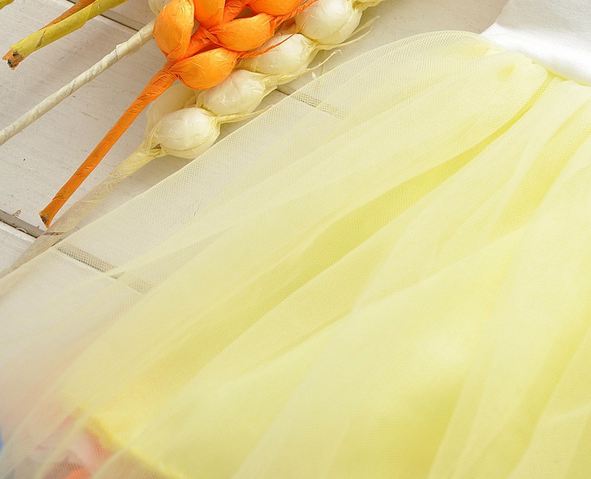 ชุดกระโปรงเด็กผู้หญิง อายุ 6 - 24 เดือน เดรสแขนกุด กระโปรง สีเหลือง สีสันสดใส ใส่ดอกไม้ใน กระโปรง เสื้อแขนกุด ปักกุหลาบขาว 785574_5