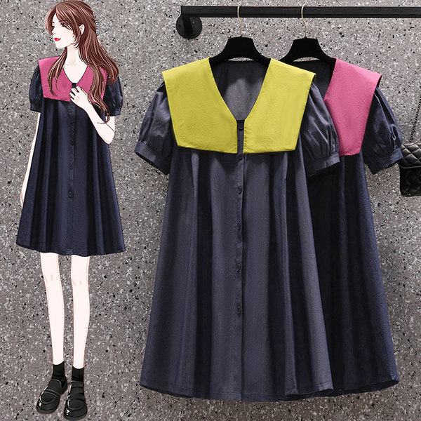 เดรสคนอ้วน เดรสสาวอวบ ชุดเดรสคนอ้วนวัยรุ่นแขนสั้น BY PLUS SIZE Girl