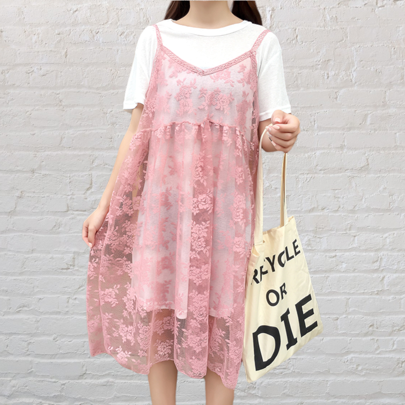 Dress4594 เดรส 2 ชิ้น เดรสลูกไม้ยาวทรงปล่อย+เดรสตัวในผ้าคอตตอนเนื้อดีหนานุ่มยืดหยุ่นสูง งานดีทรงดีลายสวย ดีเทลน่ารักหวานๆ ใส่เก๋ๆ ได้บ่อย มี 2 สี น้ำตาลครีม, ขาวชมพู
