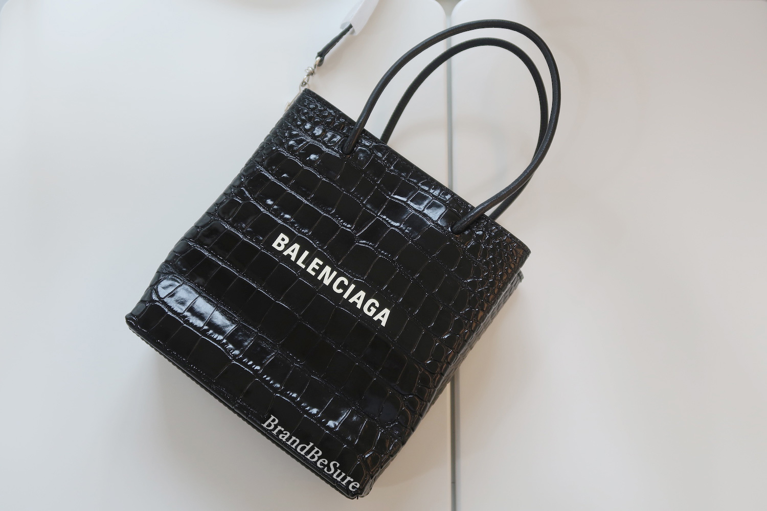 Balenciaga Black Croc Calfskin Shopping Tote XXS