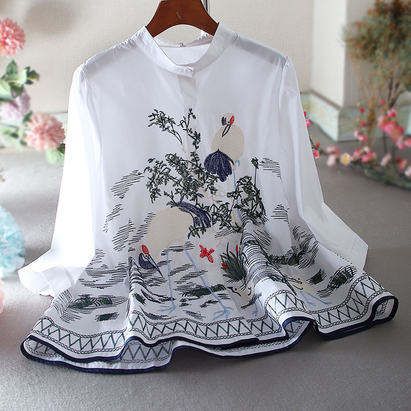 เสื้อลินิน เสื้อผ้าฝ้ายลินิน เสื้อเชิ้ตผ้าลินิน ปักลายสวยๆด้วยด้าย สไตล์VINTAGE