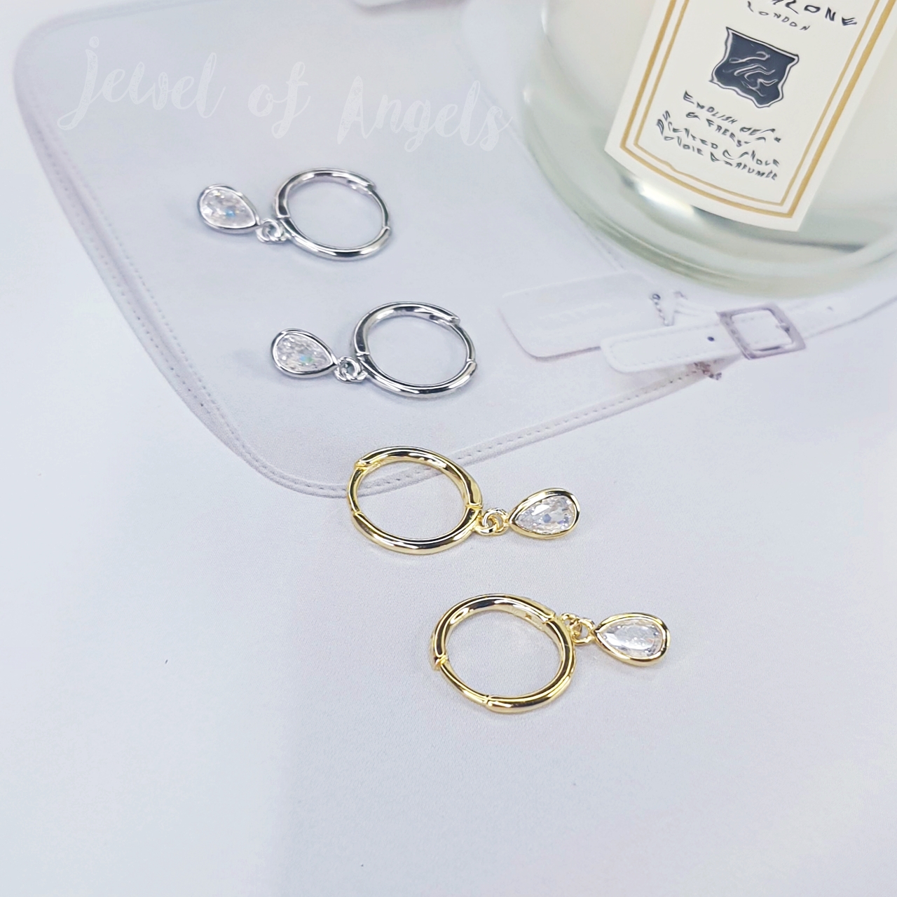 ต่างหูห่วงเงินแท้ S925 รุ่น Mist ต่างหูห่วงเล็ก เพชรCZรูปหยดน้ำ สีเงิน สีทอง Silver925