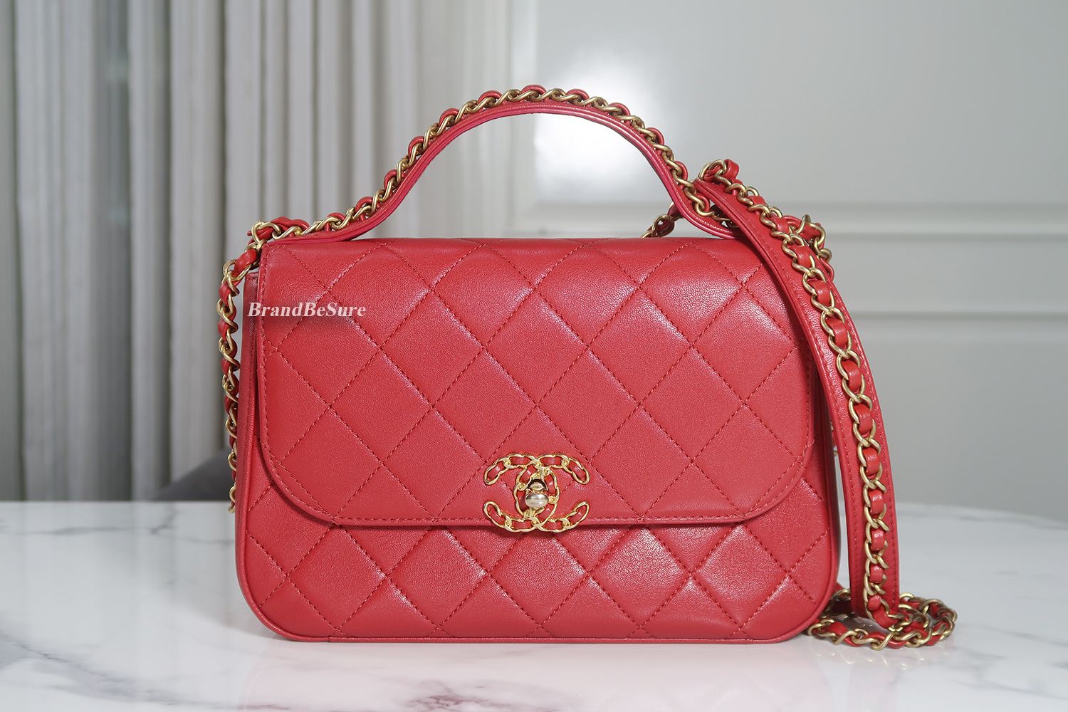 Chanel Red Lambskin Chain Infinity Top Handle Bag GHW(ใบ King Power 2019)