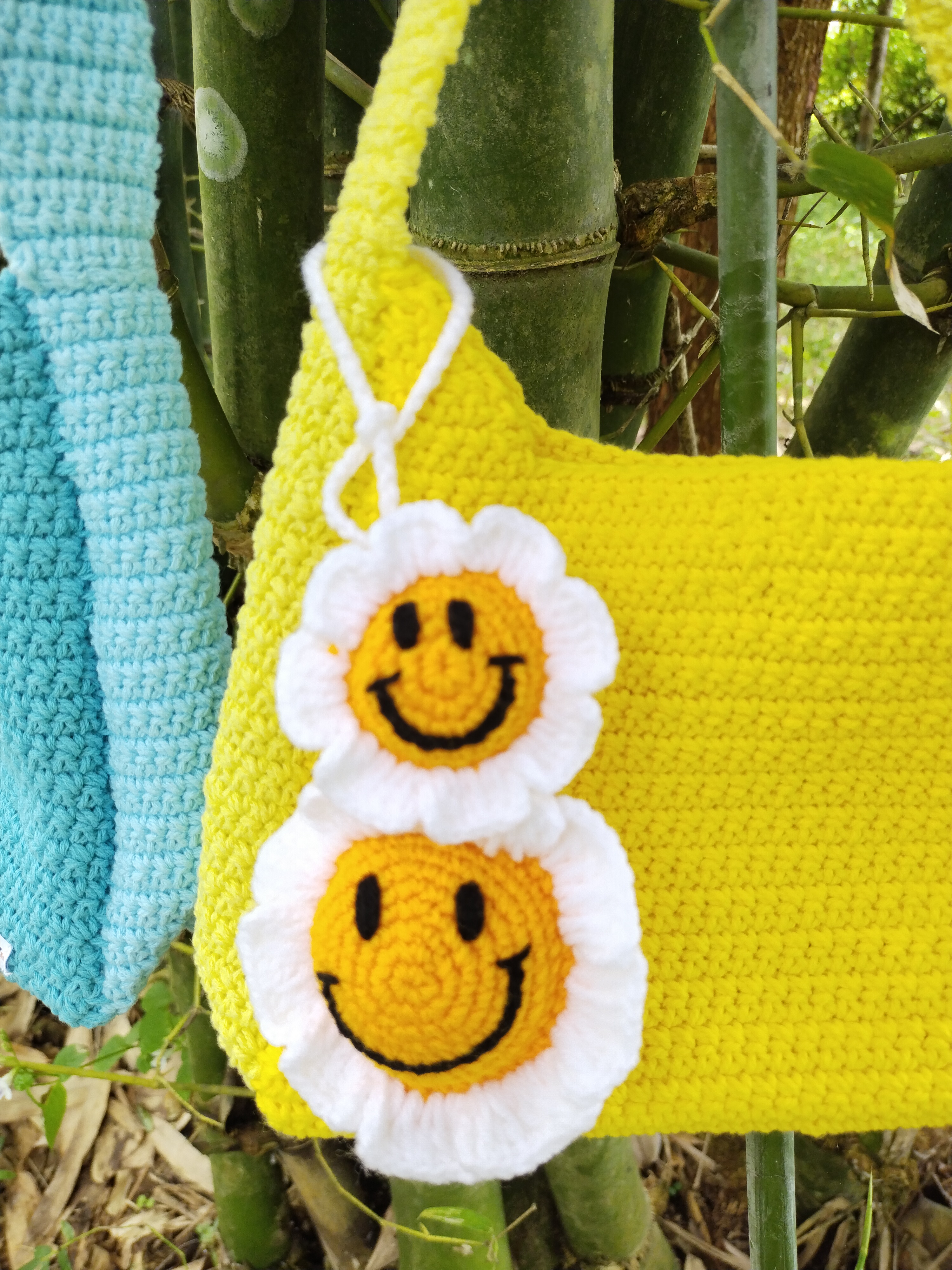 Bancrochet กระเป๋าถักโครเชต์ crochet bag เหลือง 8*5.5 สาย 7 inch