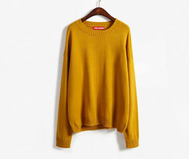 Sweater เสื้อสเวทเตอร์แขนยาว สีเหลือง ทรงสวย จะใส่เดี่ยวไหรือใส่โค้ทคลุมก็เริ่ด