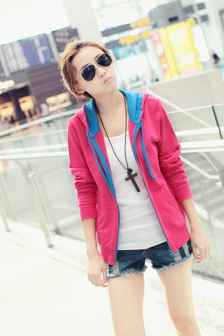 พร้อมส่ง - pink เสื้อคลุมแฟชั่นเกาหลี ลุคSport girl สุดน่ารัก มีฮูด เลือกขนาดด้านล่าง