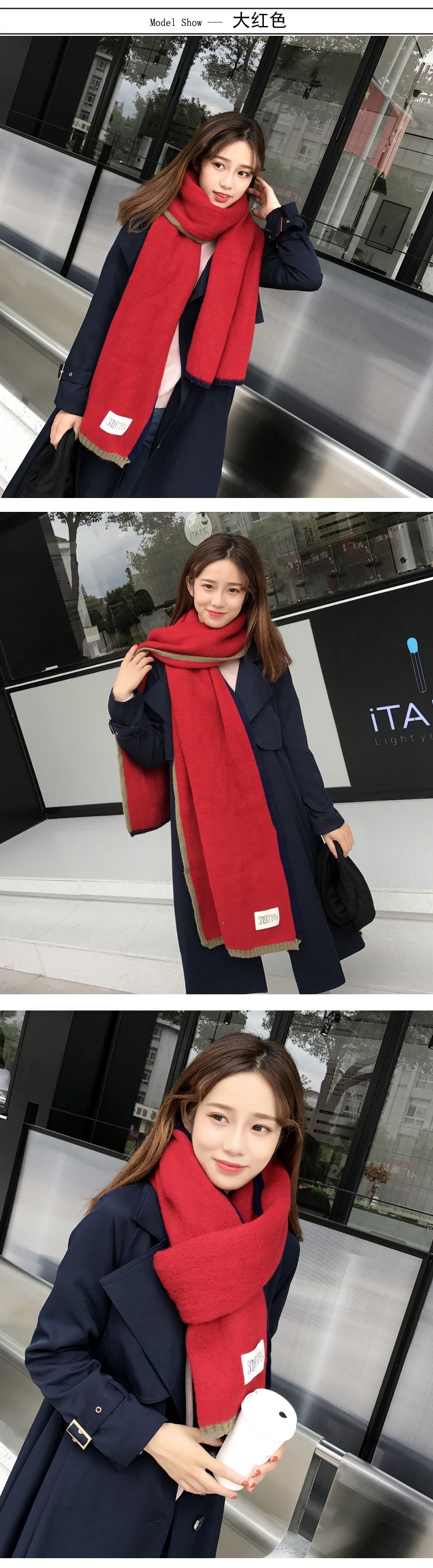 ผ้าพันคอไหมพรมเนื้อนุ่มมากกก แต่งแถบสีมีลูกเล่นน่ารัก สไตล์เกาหลี พร้อมส่ง same pic