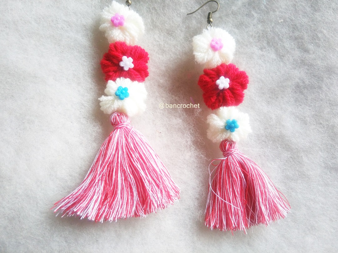 Bancrochet ต่างหูถักโครเชต์ crochet earring หลากสี 4-6 นิ้ว