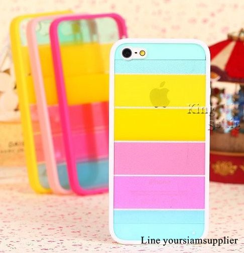 เคส iphone 5 สีรุ้ง Rainbow case ขอบสีขาว ฟรีปากกา Touch screen