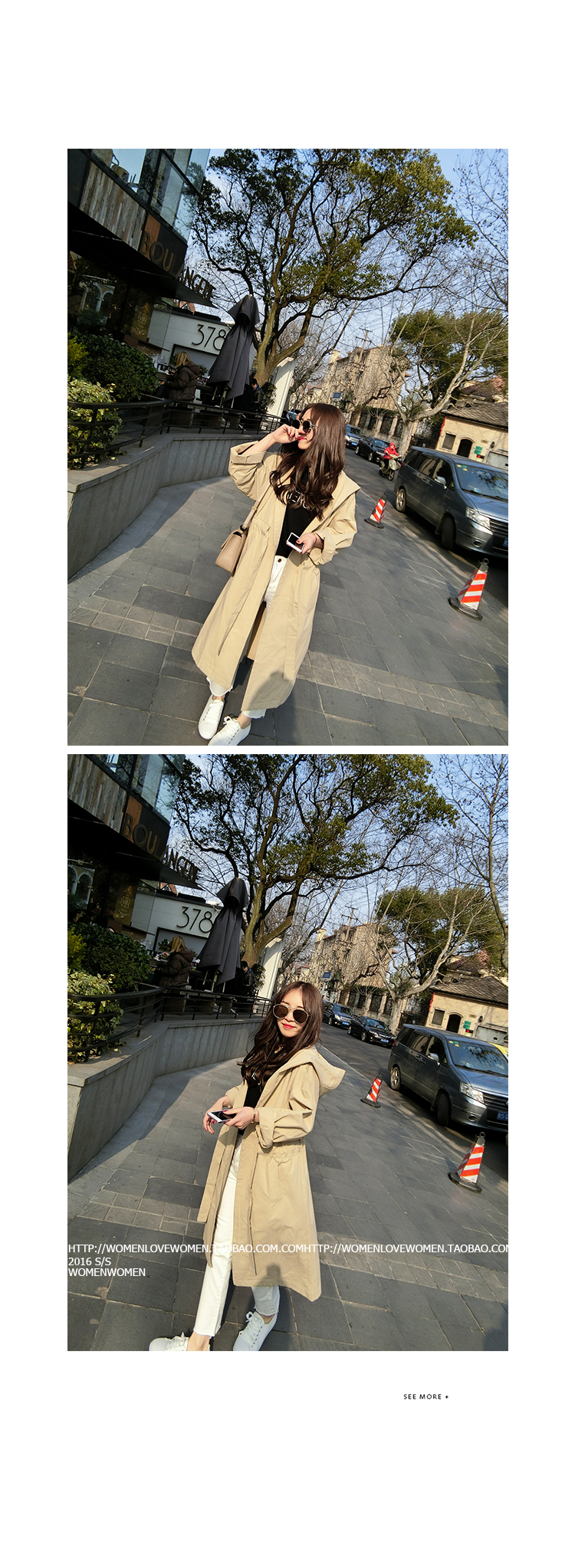 เสื้อคลุมตัวยาว มีฮูดพร้อมสายผูกเอว ทรงเก๋ ผ้าเนื้อด้าน บาง พร้อมส่ง ครีมโทนเขียว