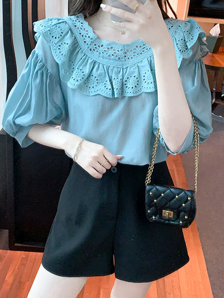 เสื้อลูกไม้ แขนสั้น