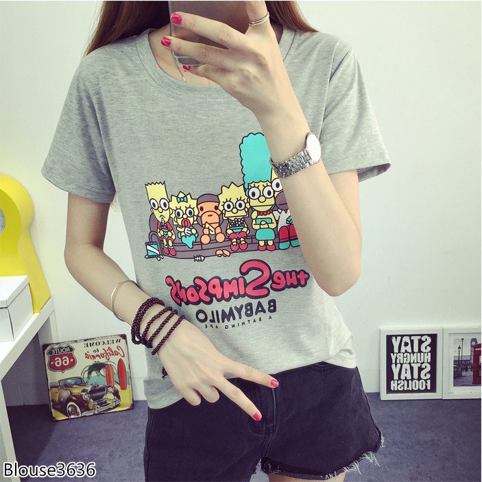 Blouse3846 รวมเสื้อยืดแฟชั่นเกาหลีหลายแบบหลายลาย ผ้าคอตตอนเนื้อดีใส่สบาย ผ้านุ่มน่าใส่ยืดหยุ่นได้เยอะ งานสวยแมทช์ง่าย ใส่กับอะไรก็เข้า