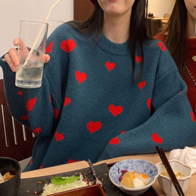 Sweater เสื้อสเวทเตอร์ไหมพรม ทอลายหัวใจ หวานๆ ไหมพรมเนื้อดี นุ่ม ยืดได้เยอะ สายเกาหลีห้ามพลาดน้าาา freesize