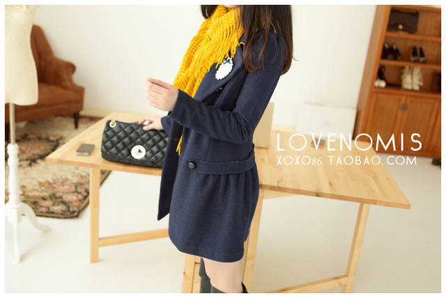 LADY COAT เสื้อโค้ทกันหนาว ยาว 25 นิ้ว ทรงหวานๆ สไตล์เกาหลี พร้อมส่ง ไม่รวมเช็มกลัด DARK BLUE