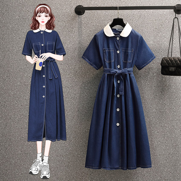 เดรสคนอ้วน เดรสสาวอวบ ชุดเดรสคนอ้วนวัยรุ่นแขนสั้น BY PLUS SIZE Girl