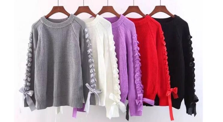 แฟชั่นกันหนาว เสื้อกันหนาว วัยรุ่น เสื้อกันหนาว ถัก แขนเสื้อแต่งโบว์ น่ารัก เสื้อกันหนาวไหมพรม สวย ๆ 763580