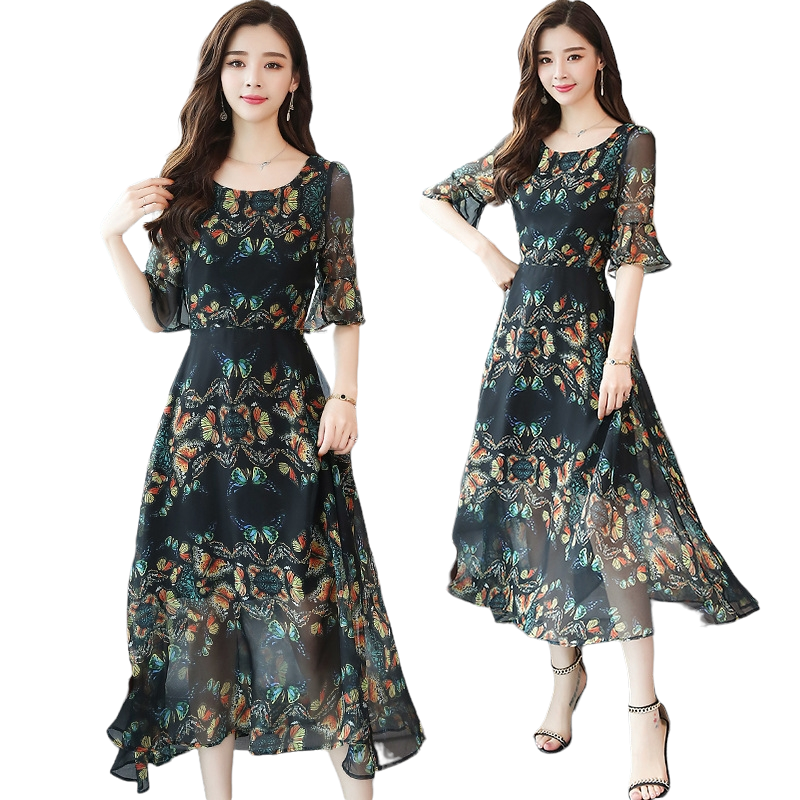 Dress4624 Maxi Dress แม็กซี่เดรส/ชุดเดรสยาวลายผีเสื้อพื้นสีดำ ซิปข้างใส่ง่าย มีซับในอย่างดี ผ้าชีฟองเนื้อดีนุ่มใส่สบาย งานดีทรงดีลายสวย ชุดเดียวสวยจบ สวมใส่ได้ทุกโอกาส