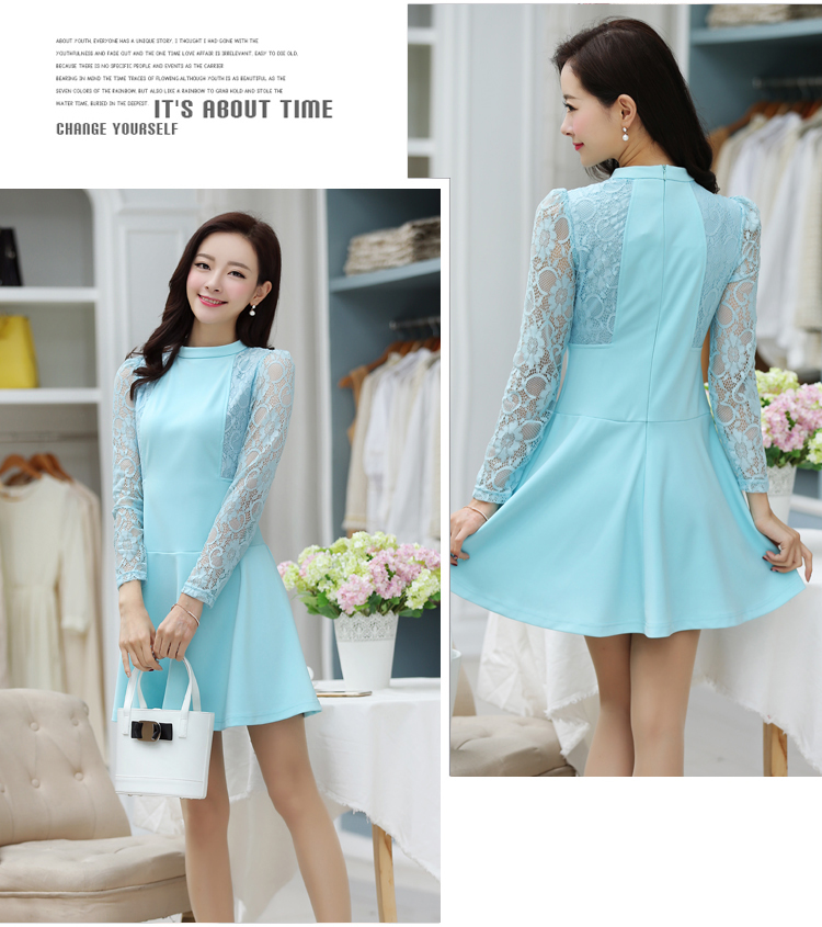 Dress3977 ชุดเดรสทรงสวย แขนยาวลูกไม้เนื้อนุ่ม ผ้าเนื้อดีหนาสวยมีน้ำหนักทิ้งตัว มีซิปหลังใส่ง่าย งานดีเกรดพรีเมี่ยม งานสวยเหมือนราคาหลักพัน ใส่ทำงาน/ใส่ออกงานได้ **พร้อมส่งสีฟ้าสีเดียว