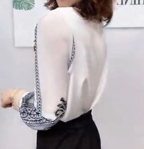เสื้อเชิ้ตผู้หญิง เสื้อเชิ้ต แฟชั่น คอปก แบบผู้ใหญ่ สาวมั่น หรูหรา เสื้อเชิ้ต แขนยาว ลายถัก ใส่ทำงาน ออกงาน 313668