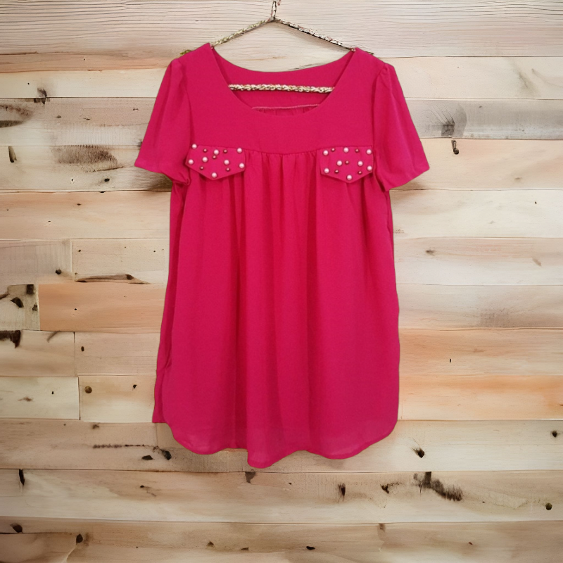 Blouse1775 เสื้อชีฟองเนื้อหนาสีพื้นผ้านุ่มใส่สบาย งานสวยแมทช์ง่ายใส่ทำงานได้ มี 3 สี แดง, เขียวมิ้นท์, ชมพูเข้ม