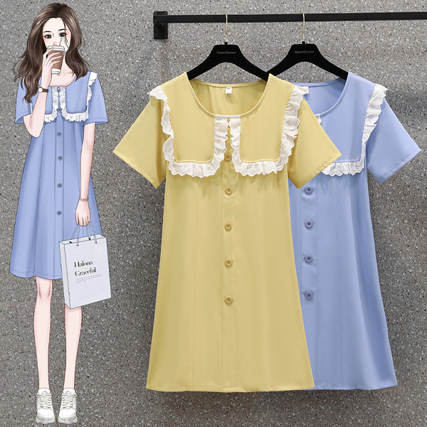 เดรสคนอ้วน เดรสสาวอวบ ชุดเดรสคนอ้วนวัยรุ่นแขนสั้น BY PLUS SIZE Girl