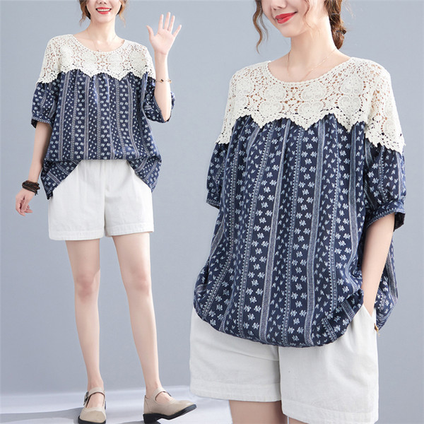 เสื้อลินินคนอ้วน เสื้อทีเชิ้ตคนอ้วนผู้หญิง เสื้อทีเชิ้ตตัวใหญ่ By Literary Plus size
