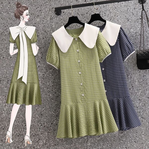 เดรสคนอ้วน เดรสสาวอวบ ชุดเดรสคนอ้วนวัยรุ่นแขนสั้น BY PLUS SIZE Girl