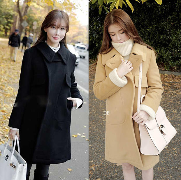 โอเวอร์โค้ททรงเก๋ ผ้าวูหนาทรงแข็งเนื้อดี บุซับในกันลม แต่งสายคาดหลัง พร้อมส่ง เหลืองครีม,ดำ