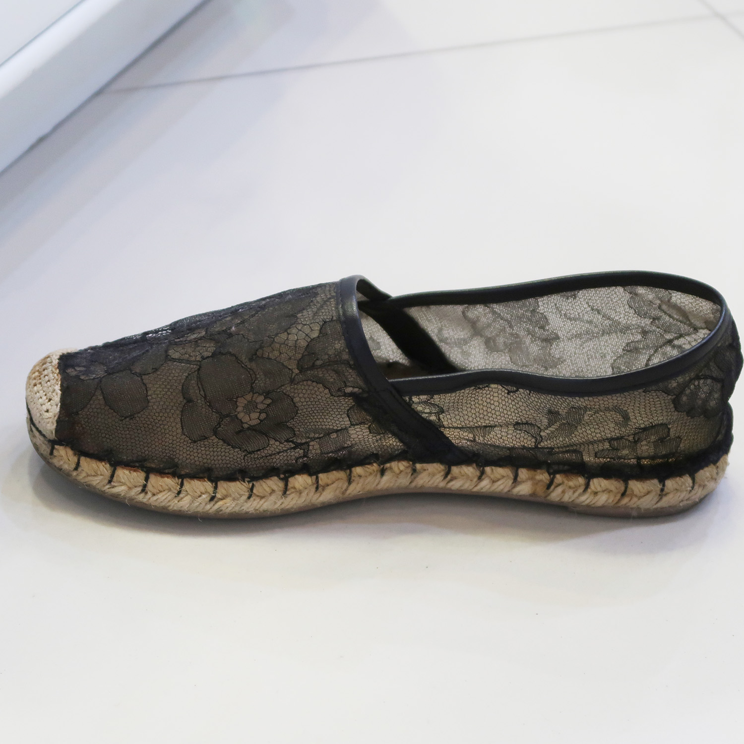 Valentino Black Lace Flat Espadrilles Shoes Size 36