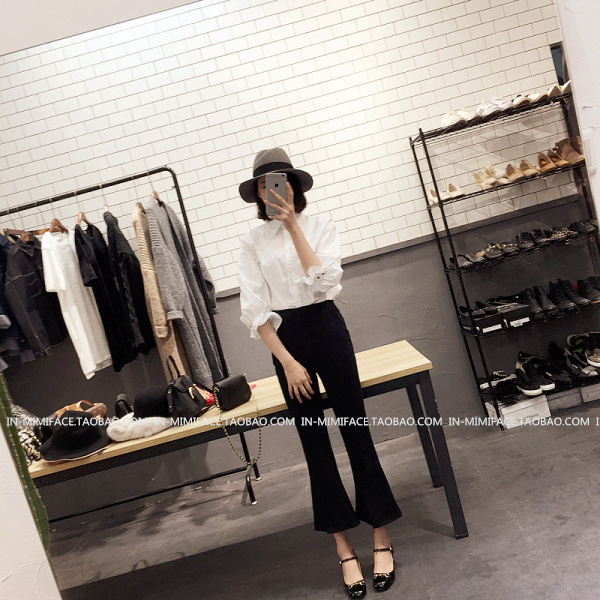 กางเกงขายาว 5 ส่วน ผ่าหน้า ผ้าใยสังเคราะห์ ยืดได้นิดหน่อย ไม่หนา พร้อมส่ง black