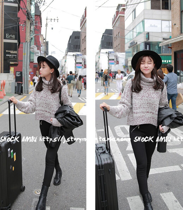 เสื้อไหมพรมเอวลอย คอเต่าพับได้ตามต้องการ ยืดได้เยอะ ทรงเก๋ๆ จะใส่เดี่ยวไหรือใส่โค้ทคลุมก็สวยจ้า