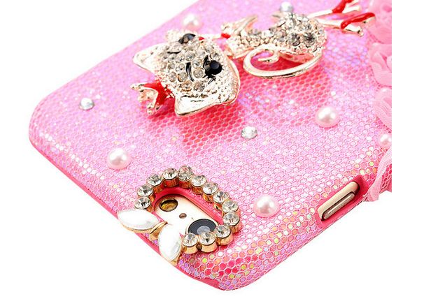 เคส iphone 6 Plus ขนาด 5.5 นิ้ว ติดคริสตัล แมว แสนสวย ดอกกุหลาบ สีชมพู แสนหวาน เคส Diy 3 มิติ สำหรับ คนรักแมว พลาดไม่ได้นะคะ 90585