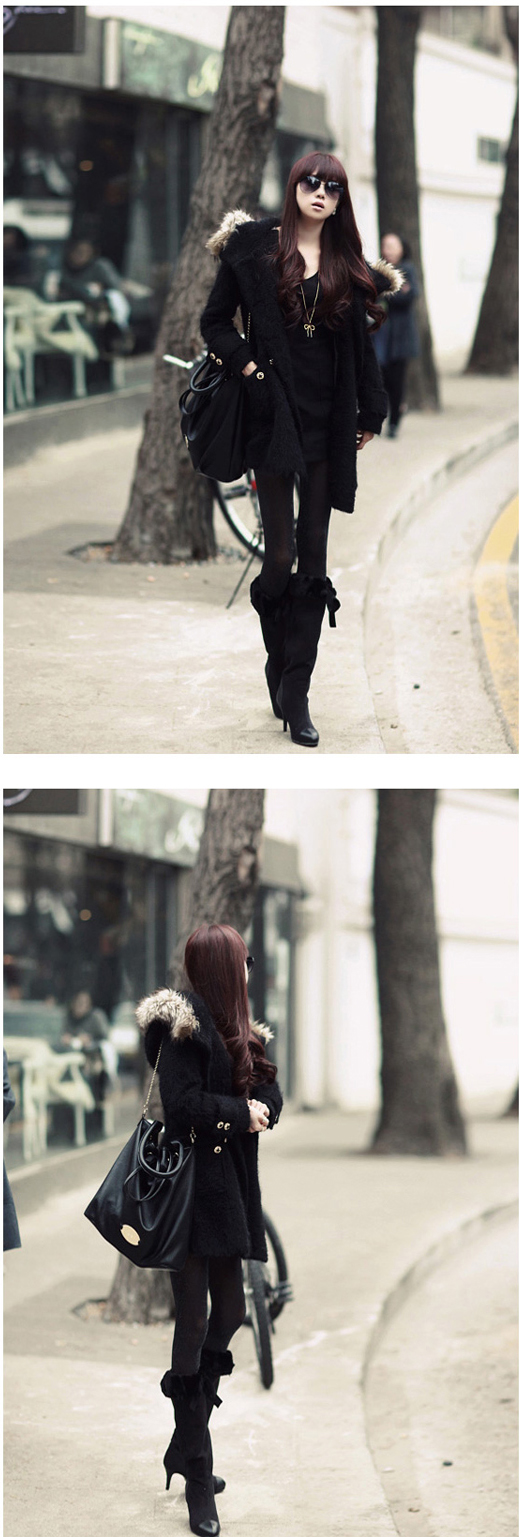 โค้ทกันหนาว แฟชั่น เป็นขนๆ ทั้งตัวพร้อมแต่งเฟลอที่ขอบฮู้ด ทรงยาวดูดีค่ะ แบรนด์ RJ STORY แท้ พร้อมส่ง black