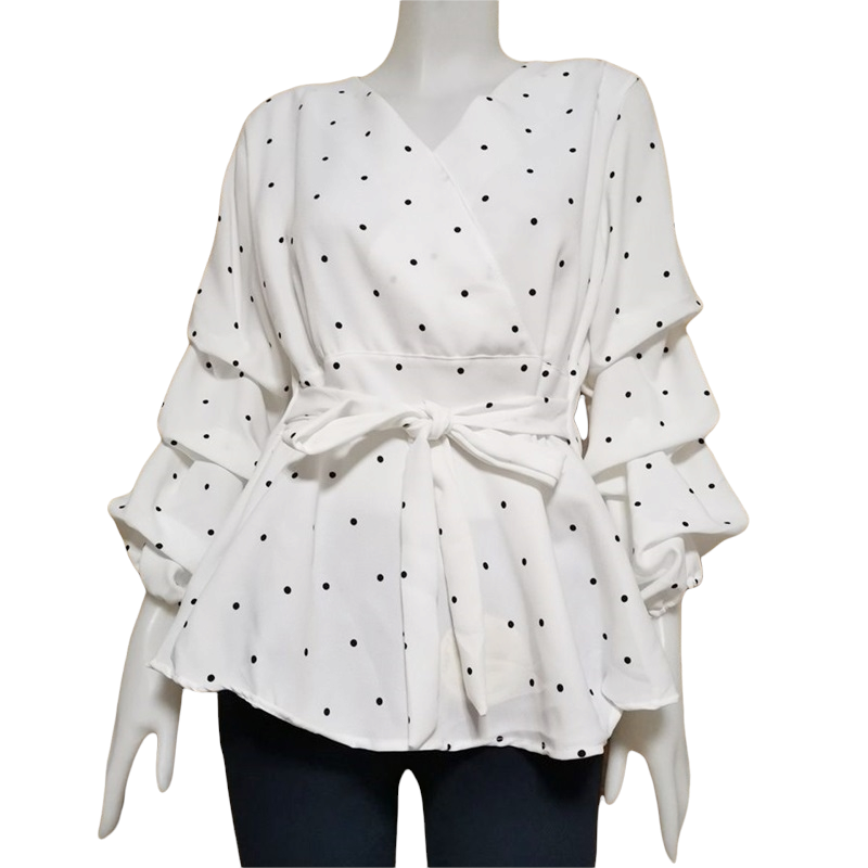 Blouse3827-White เสื้อแฟชั่นตัวยาวคลุมสะโพก มีผ้าผูกเอว แขนยาวจับจีบพองๆ เล็กน้อยดูมีดีเทล ผ้าโพลีเนื้อดีหนาเรียบสวยใส่สบายไม่ยับง่ายไม่ต้องรีด ทรงคอวีใส่แล้วดูผอมเพรียว งานดีทรงสวยน่าใส่ ใส่เที่ยว/ใส่ทำงานได้ (สีขาว)