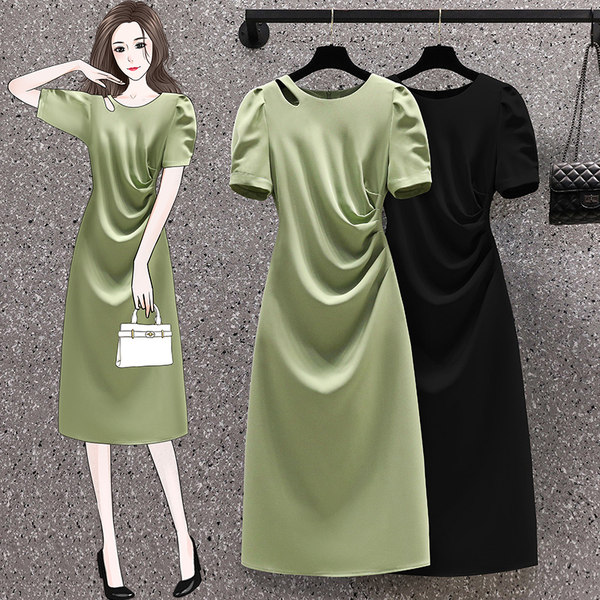 เดรสคนอ้วน เดรสสาวอวบ ชุดเดรสคนอ้วนวัยรุ่นแขนสั้น BY PLUS SIZE Girl