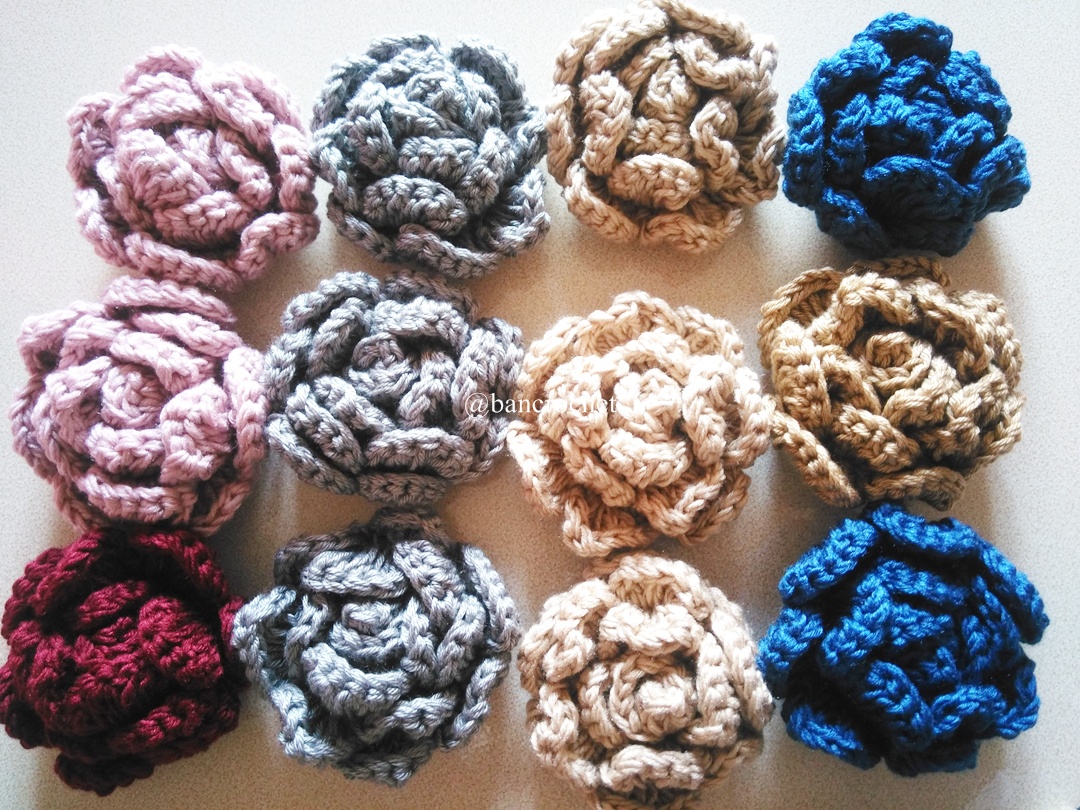 กุหลาบถักไหมพรม Rose Flowers Crochet หลากสี 4 นิ้ว