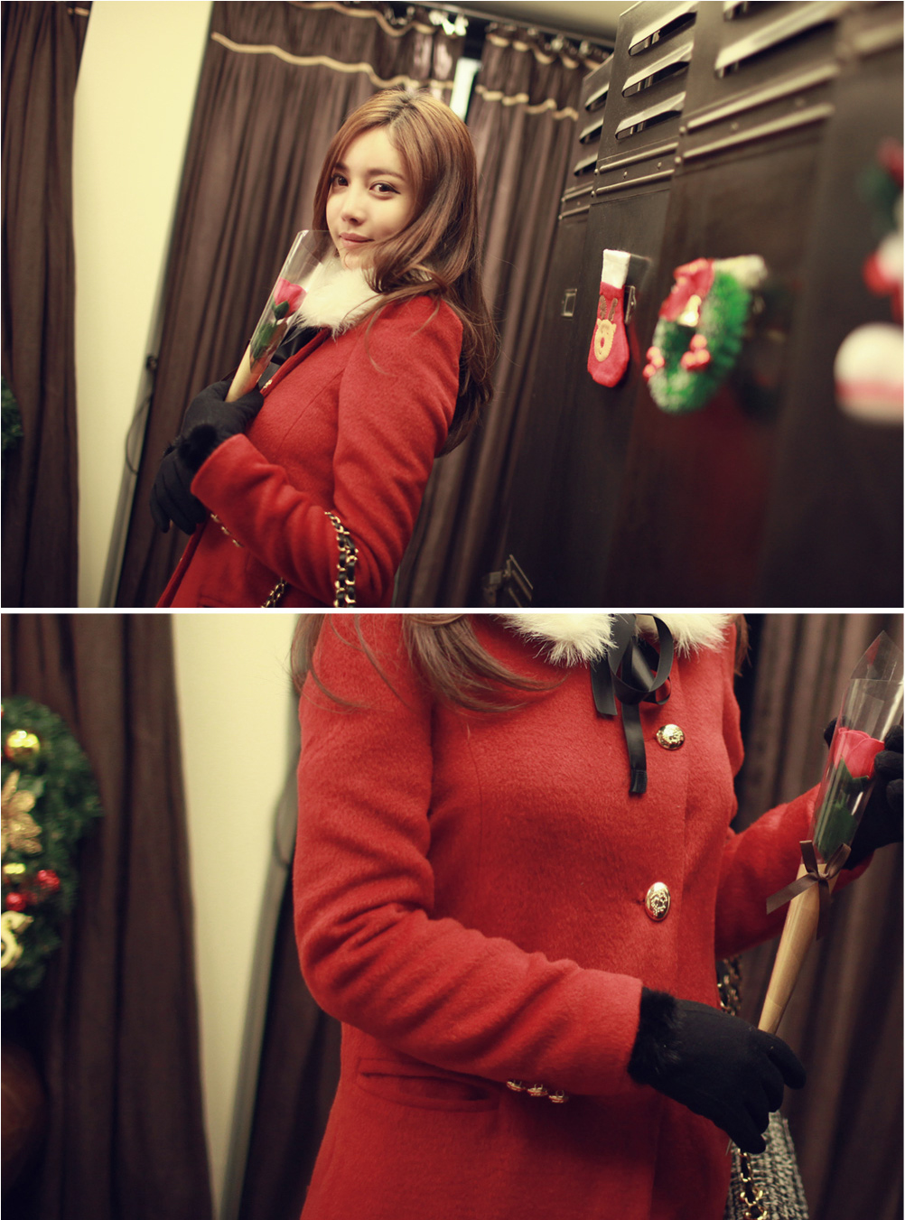 โค้ทกันหนาว สีแดง เก๋ๆ แบบสวยทรงผู้ดีมากๆ แถมขนเฟลอ (ถอดออกได้) ดูดีสุดๆ แบรนด์ RJ STORY แท้ พร้อมส่ง red