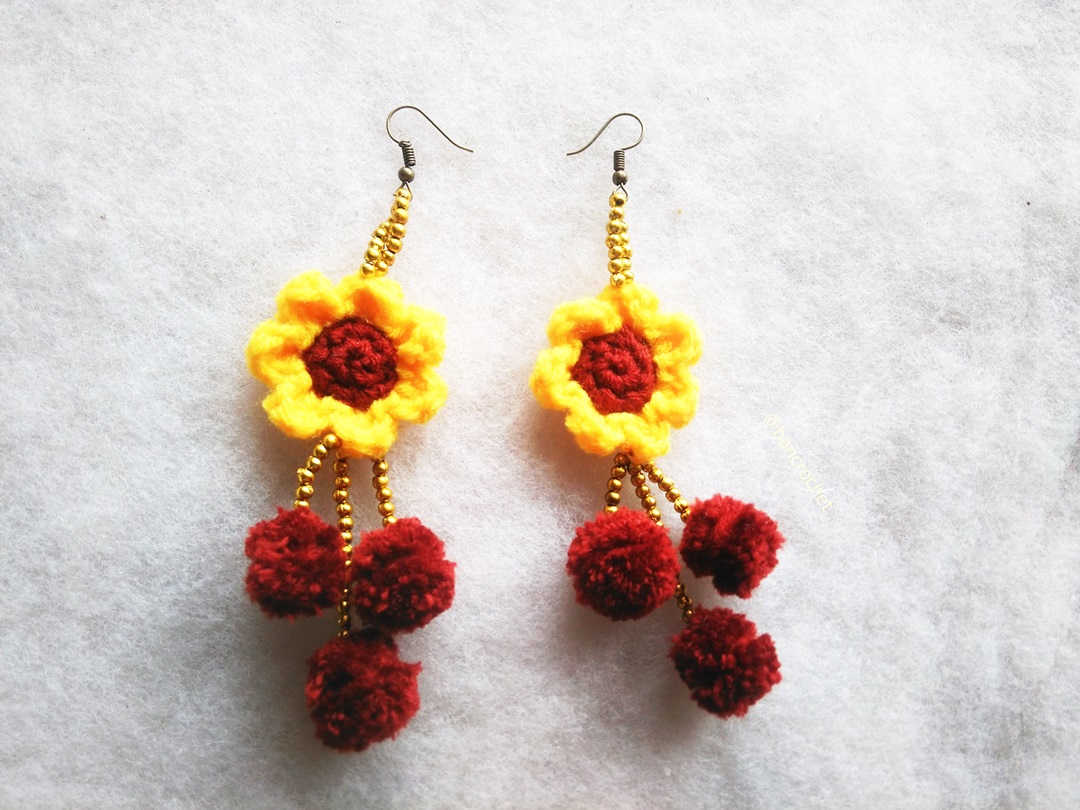 ต่างหูถักโครเชต์ crochet earrings หลากสี 4-6 นิ้ว
