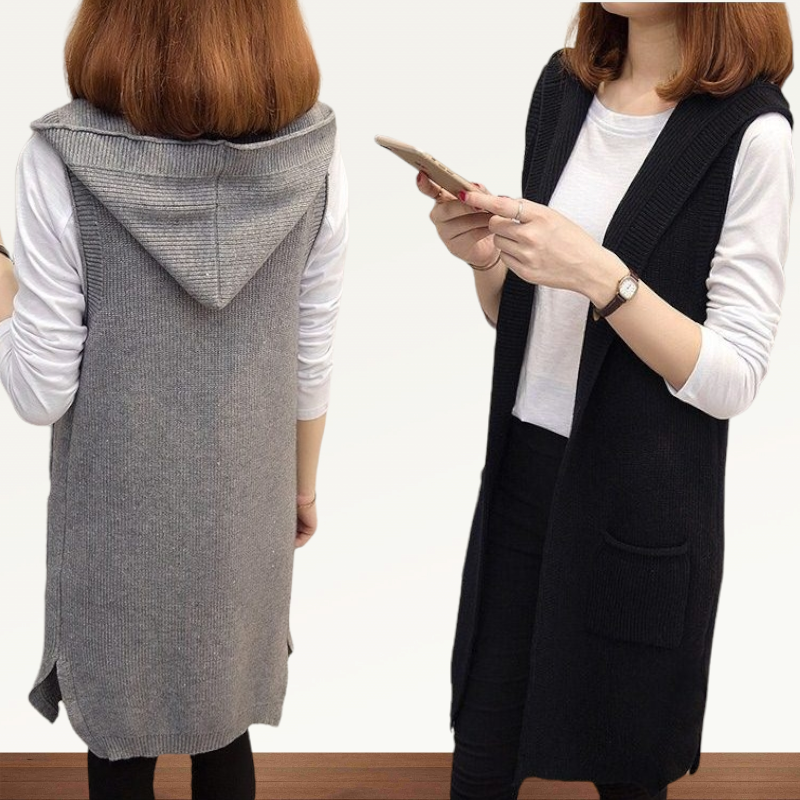 Blouse3643 เสื้อคลุมกันหนาวไหมพรมตัวยาวมีฮู้ด งานถักเนื้อแน่นสวยมีน้ำหนักทิ้งตัวยืดหยุ่นสูง งานสวยแมทช์ง่าย แมทช์กับชุดไหนก็เข้า **พร้อมส่งสีดำสีเดียวค่ะ