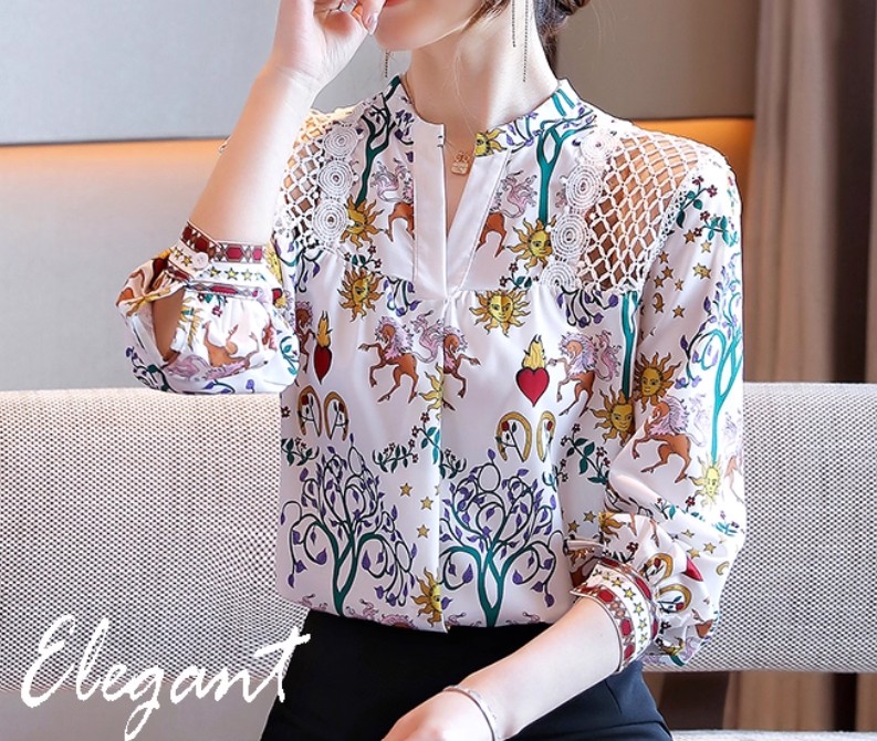 เสื้อแฟชั่น ใส่ทำงาน เสื้อเชิ้ต แขนยาว ผ้าซีฟอง ลายพระอาทิตย์ สวยเก๋ เซ็กซี่ เล็ก ๆ 852343
