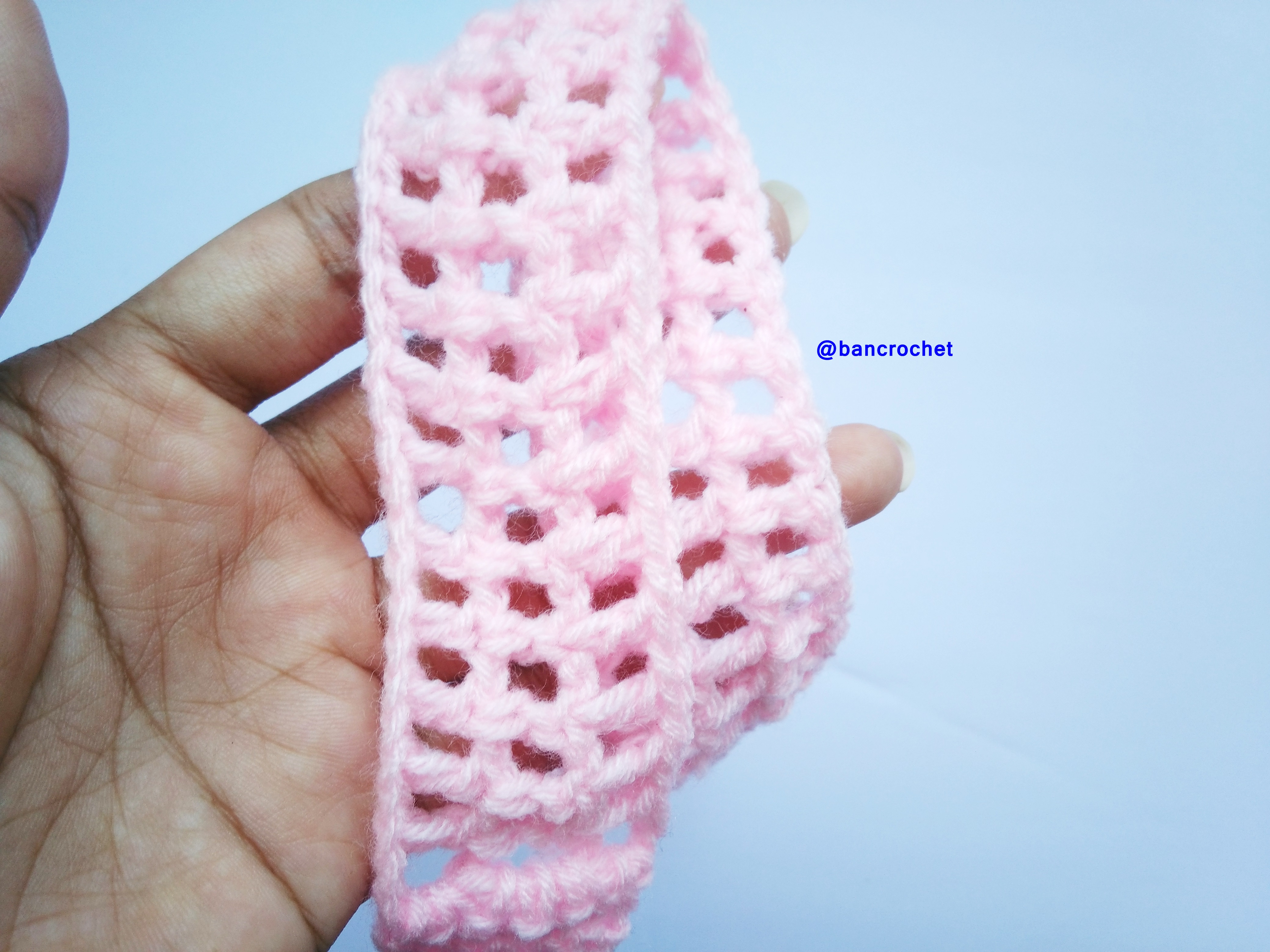Bancrochet ที่คาดผมถักโครเชต์ crochet headband ชมพูอ่อน 1-1.5*13 inch