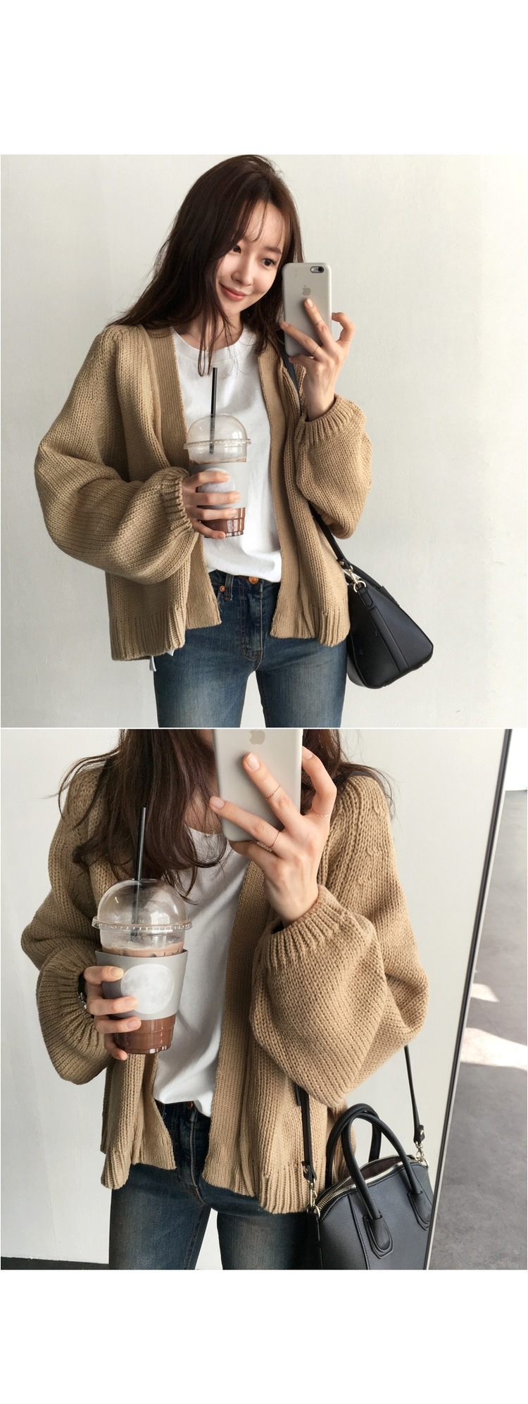 เสื้อคลุมกันหนาว ไหมพรมถัก ตัวสั้นทรงสวย พร้อมส่ง สีครีมน้ำตาล