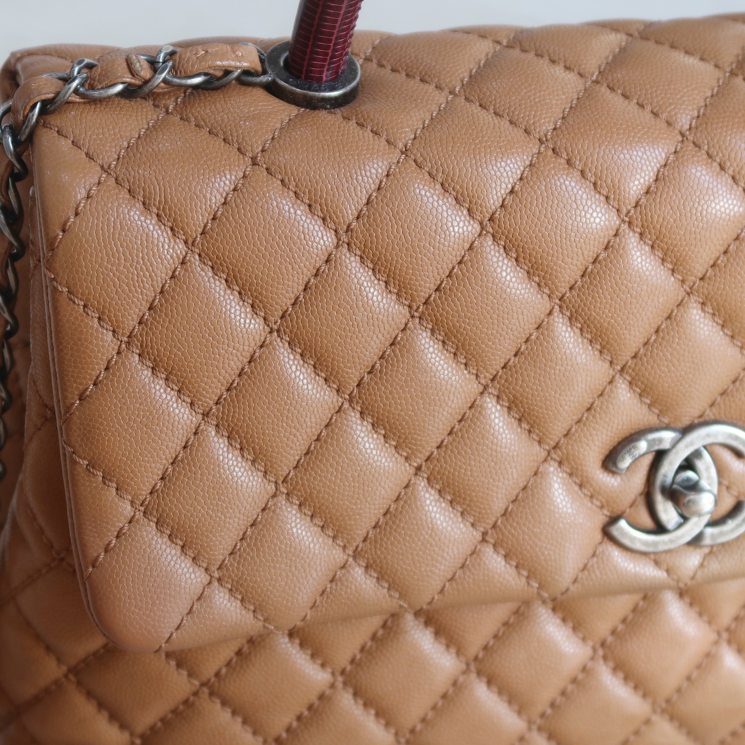 Chanel Caramel Caviar Coco Handle Lizard Medium 13" RHW
