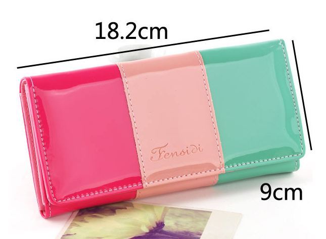 กระเป๋าสตางค์ใบยาว ผู้หญิง หนัง Pu เคลือบมัน สีลูกกวาด สวยมากค่ะ no 67817