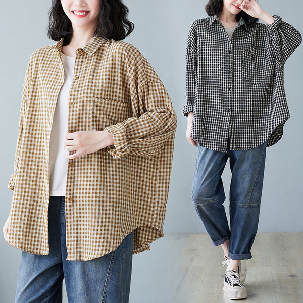 เสื้อทีเชิ้ตคนอ้วนผู้หญิงสไตล์คอตตอนลินินมีไซต์อก 47-48 นิ้ว