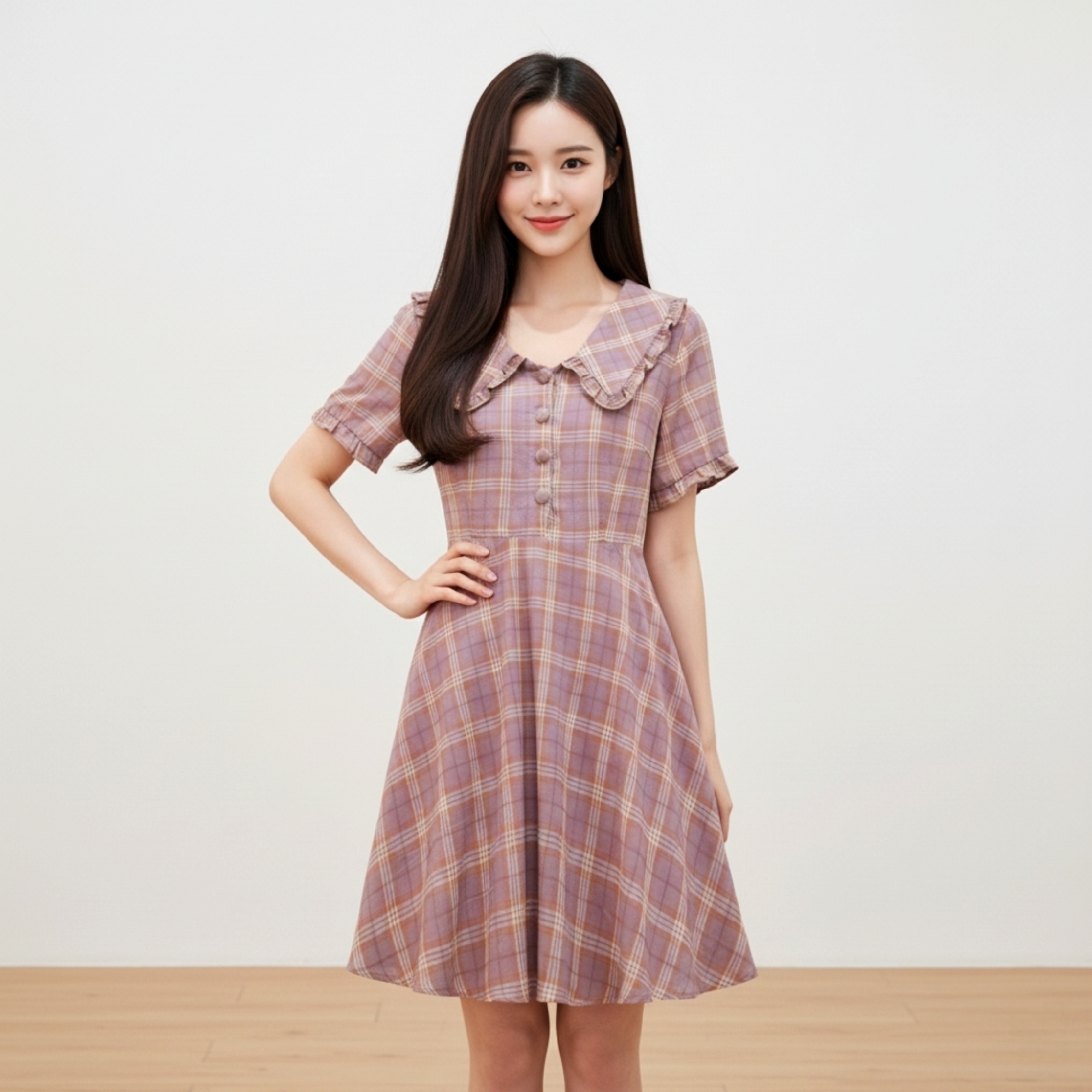 👗 Dress4592 เดรสลายสก็อตผ้าโพลีเนื้อนุ่ม ช่วยขับลุคให้อ่อนหวานละมุนดูน่าทะนุถนอมและดูน่ามองเป็นพิเศษ ด้วยโทนชมพูอมม่วงสไตล์ญี่ปุ่นแมทช์ได้หลายโอกาส
