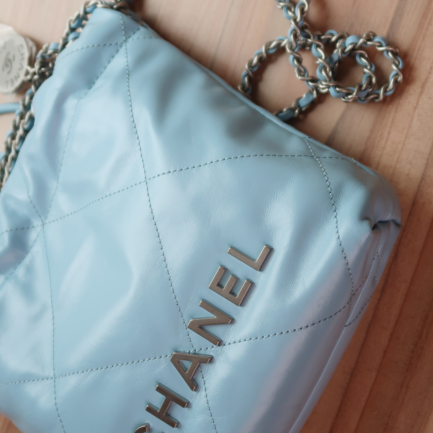 Chanel Blue Shiny Calfskin Mini 22 SHW