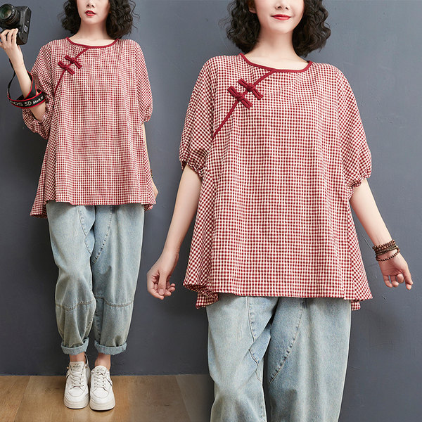 เสื้อลินินคนอ้วน เสื้อทีเชิ้ตคนอ้วนผู้หญิง เสื้อทีเชิ้ตตัวใหญ่ By Literary Plus size